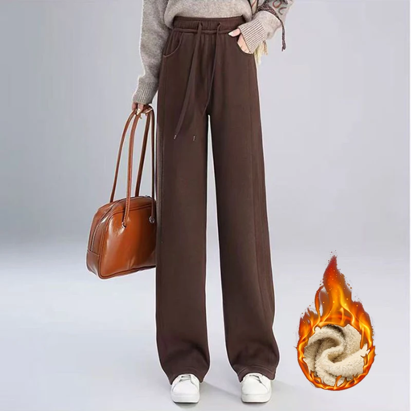 Vendita calda inverno signora pile pantaloni casual ragazze classici pantaloni a vita alta in peluche moda donna pantaloni termici quotidiani