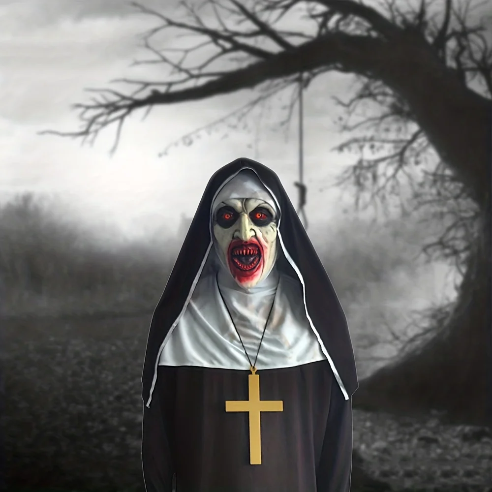 Latex Realistic Horror Zombie Mask With Hat,Halloween Nun Latex Head Mask,Perfect For Costume Parties,Cosplay Gothic Style Mask