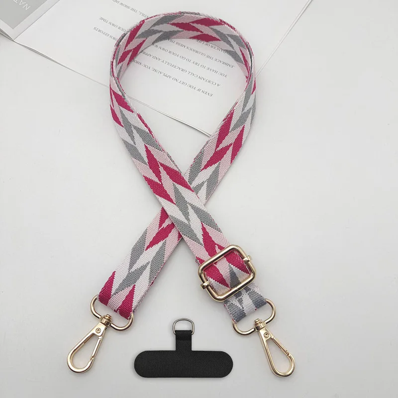 Premium Sense Adjustable Phone Bag Lanyard Geometric Pattern Polyester Braided Belt Clip Anti-lost Universal Oblique Strap
