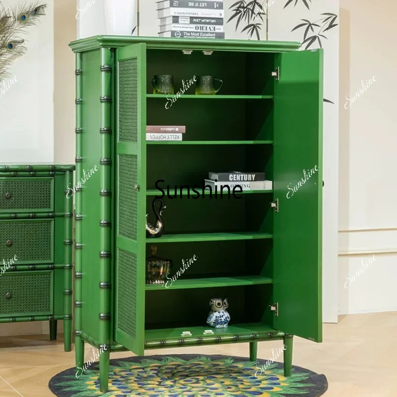 American double-door bookcase rattan multi-functional locker medium antique window cabinetTJ