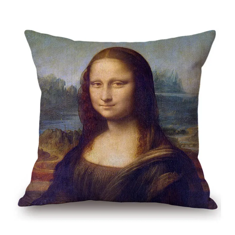 World Famous Oil Painting Mona Lisa Da Vinci Masterpieces Gallery Art Decoration Throw Pillow Case Cotton Linen Cushion Cover