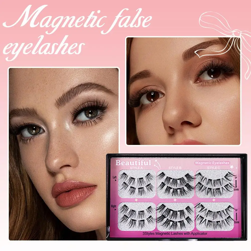 3 paia di ciglia magnetiche fatte a mano soffici ciglia finte visone riutilizzabili ciglia finte naturali e set di pennelli magnetici per il trucco