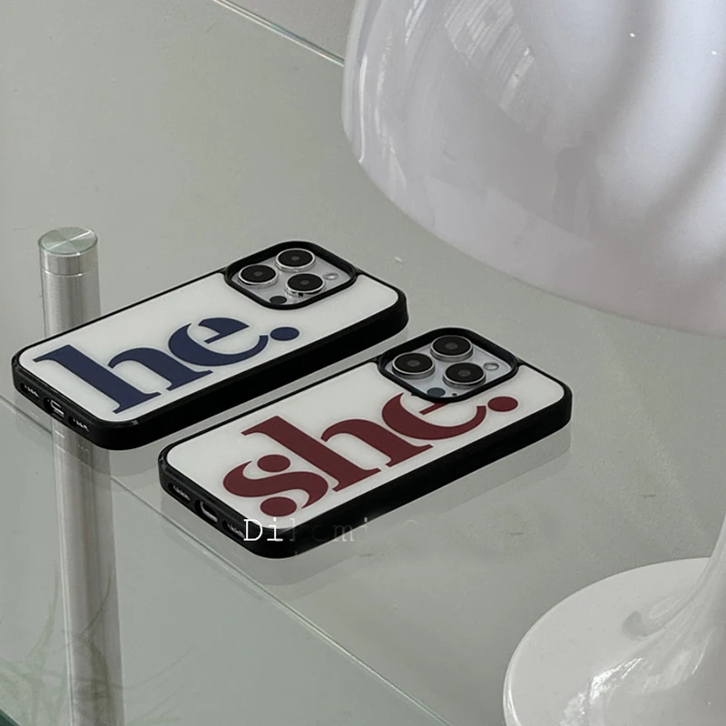 Корейский минималистичный и персонализированный чехол для телефона в стиле «Letter He&she» для iPhone 16, 15, 14, 13, 12, 11 Pro MAX 14 Plus, чехол Y2K