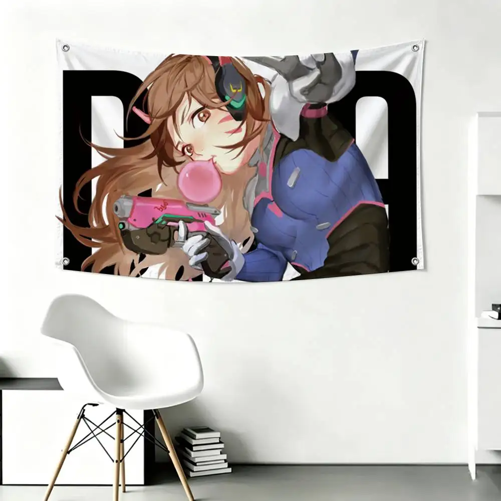 Pop Game Overwatch Fan D.Va Flags Wall Hanging Tapestry Outdoor Garage Room Decorative flag Background Blanket
