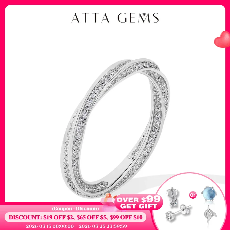 

ATTAGEMS S925 Silver 18K Gold Plated Moissanite Rings D Color VVS1 Lab Diamond Helix Eternity Band Wedding Jewelry for Women Man