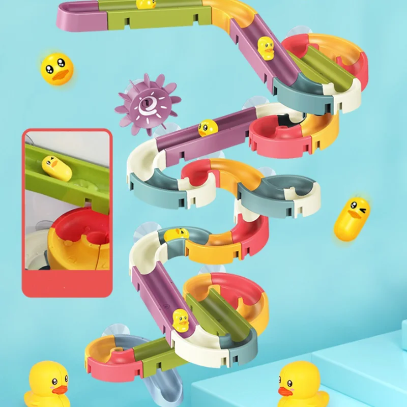 Diy Babybadspeelgoed Marmeren Race Run Assembleren Baanblok Kinderen Spelen Waterspray Speelgoed Kinderen Peuter Badkamer Badkuip Speelgoed Geschenken