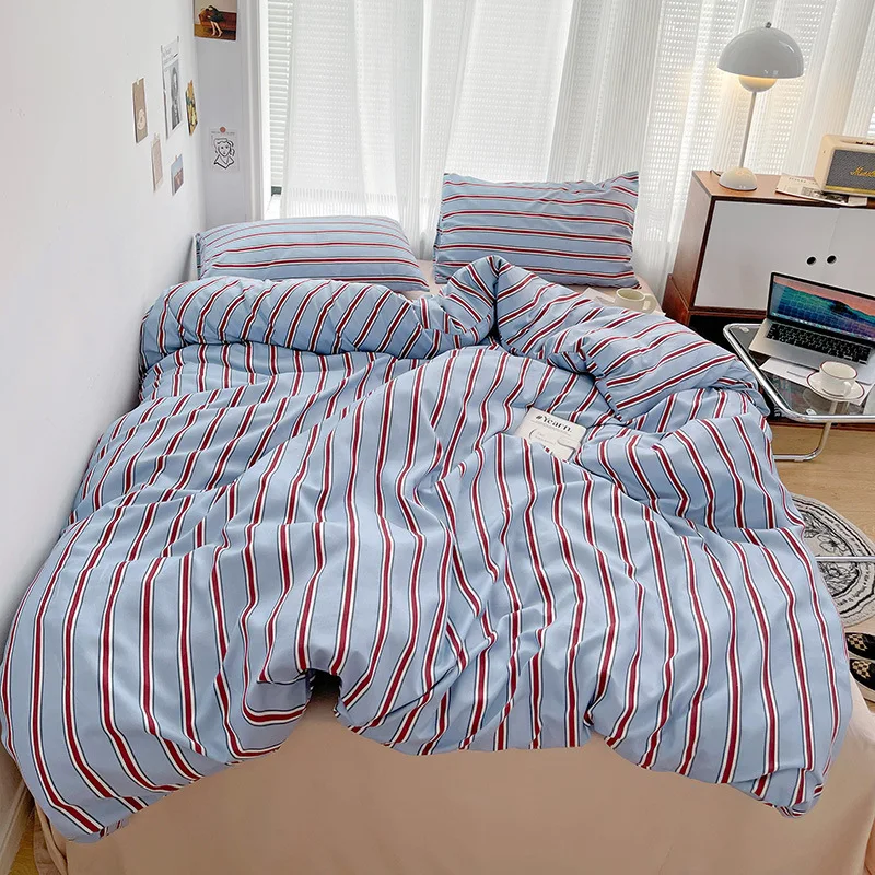 Bed Linen Bed Sheets Duvet Cover Comforter Sets Korean Simple Stripe Four-piece Set Cross-border Grinding 3-piece Set Bedding