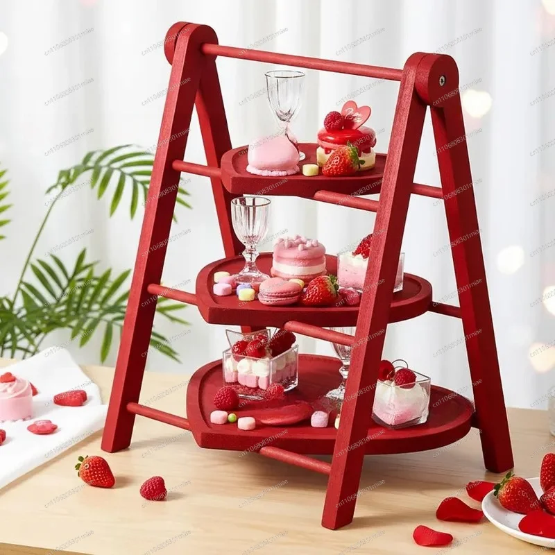 Wooden Three Tier Storage Tray Cupcake Display Rack Kitchen Organizer Shelf for Party Dessert Stand Home Decor Finishing