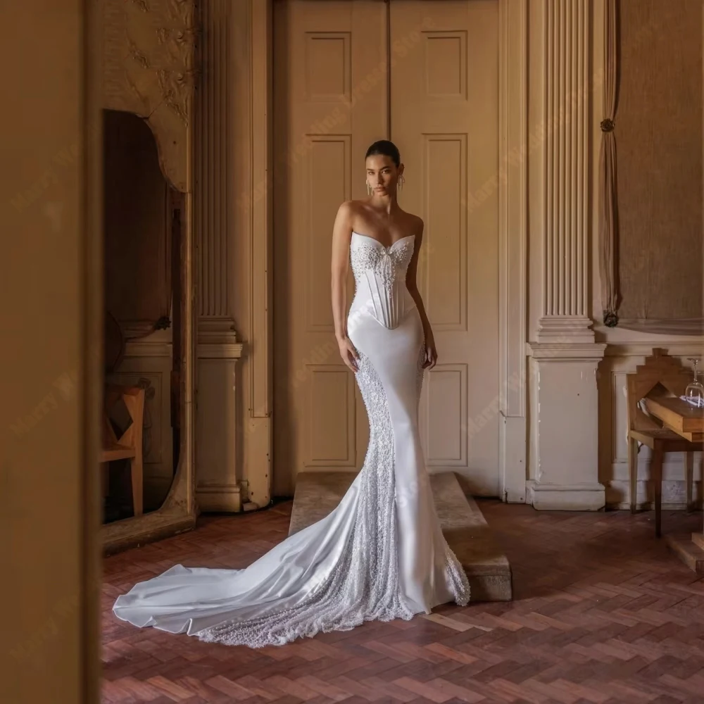 

Sweetheart Collar Mermaid Women Wedding Dresses Elegant Lace Appliques Bridal Gowns Princess Banquet Vestido De Novia Customized