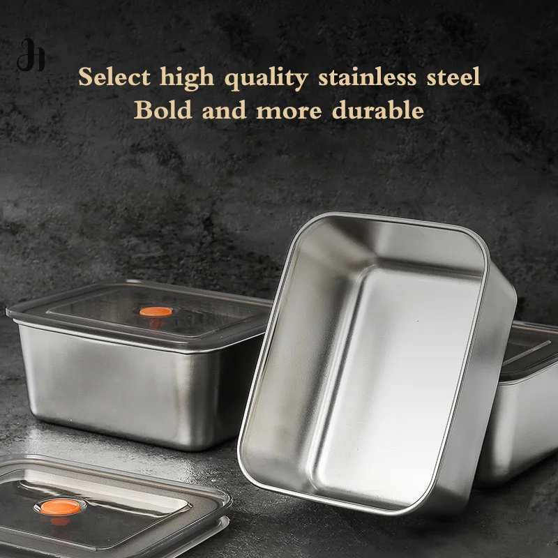 Stainless Steel Food Storage Serving Trays Rectangle Sausage Noodles Fruit Dish With Cover Home Kitchen Organizers Foodcontainer