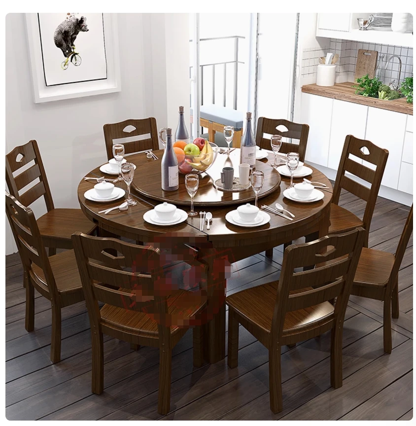 4 pièces pour cuisine et salle à manger avec table extensible ronde et quatre chaises à pied, style rustique rétro, meubles de maison