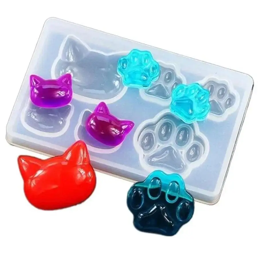 1 Pcs New Crystal Epoxy Resin Silicone Mold Cute Cat Face Cat Claw Design For DIY Keychain Pendant Handicraft Accessories