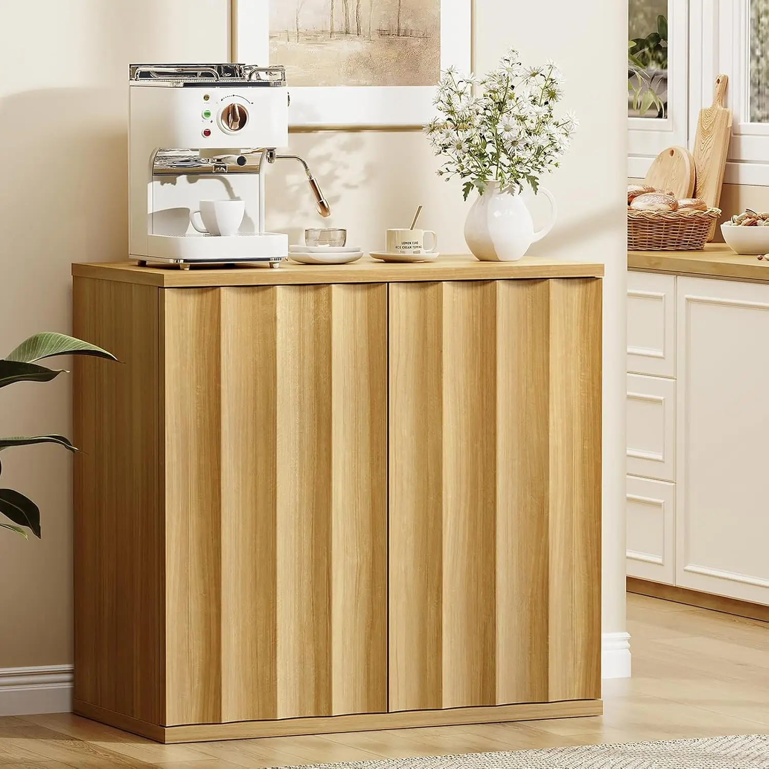 

Fluted Sideboard Cabinet with Storage, 31.5" Coffee Bar Cabinet, Modern Kitchen Buffet Cabinets with Doors,, Customized