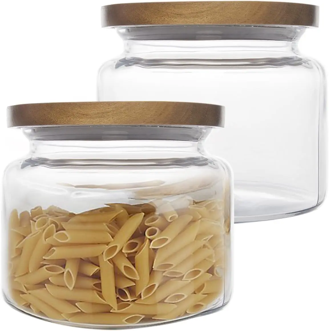 

(2 Pack) 48oz Kitchen Canister With Wood Lids Food Container Set, 6\u201DW x 5.25\u201DH