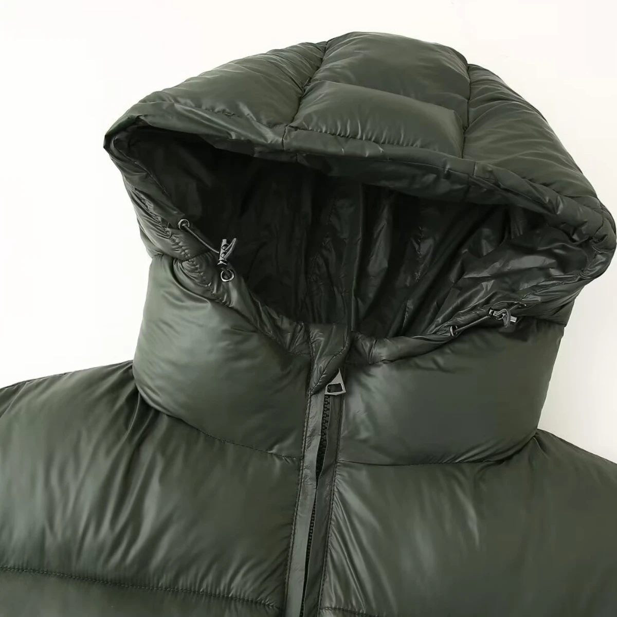 Damesjas met capuchon, losse effen kleur, lange mouwen, zakken, ritssluiting aan de voorkant, cropped stijl, geplooid jack, casual winter, nieuwe top