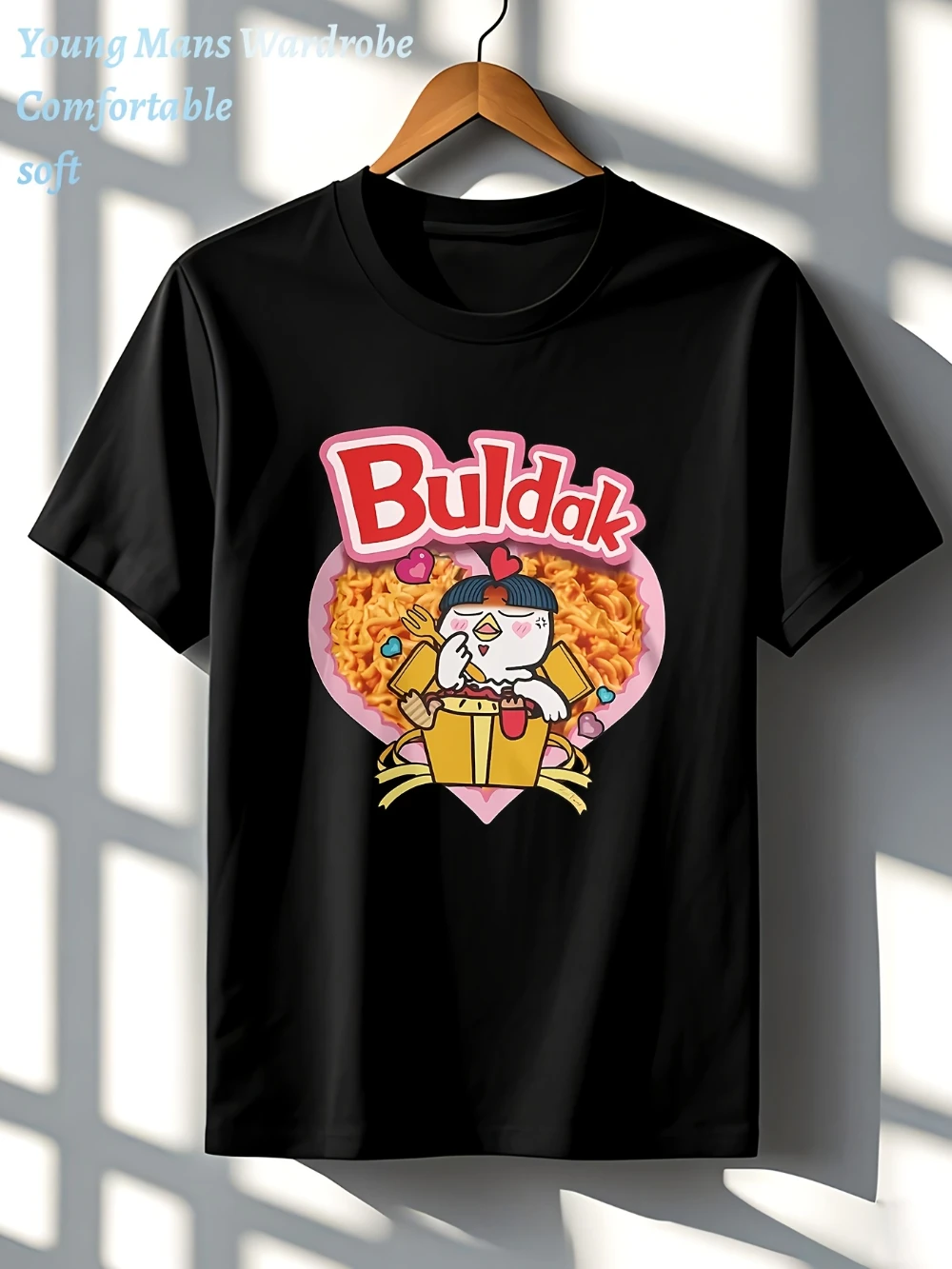 Camiseta para Hombre con Diseño de Salsa Picante Coreana Buldak Lamian Noodles, Camiseta Casual con Estampado de la Mascota Buldak