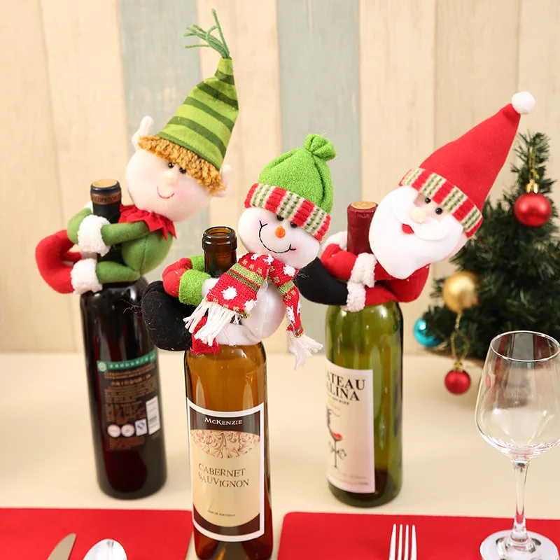 Christmas Home Decoration Santa Claus Snowman Wine Bottle Set Small Wine Bottle Holder Wine Bottle Decoration