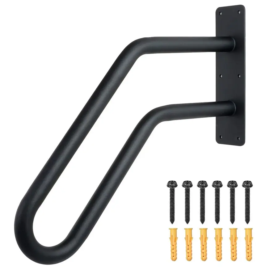 

Duty Black Hand Railings for Stairs Outdoor 13 Steps U Shaped Matte Safety Grab Bars for Elderly, Wall Mounted Handrails for Ind