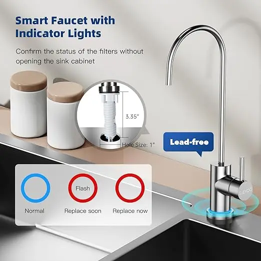 منقي مياه واي فاي مباشر مع نظام تدفق TDS لوحدة التحكم RO، فلتر مياه بالتناضح العكسي