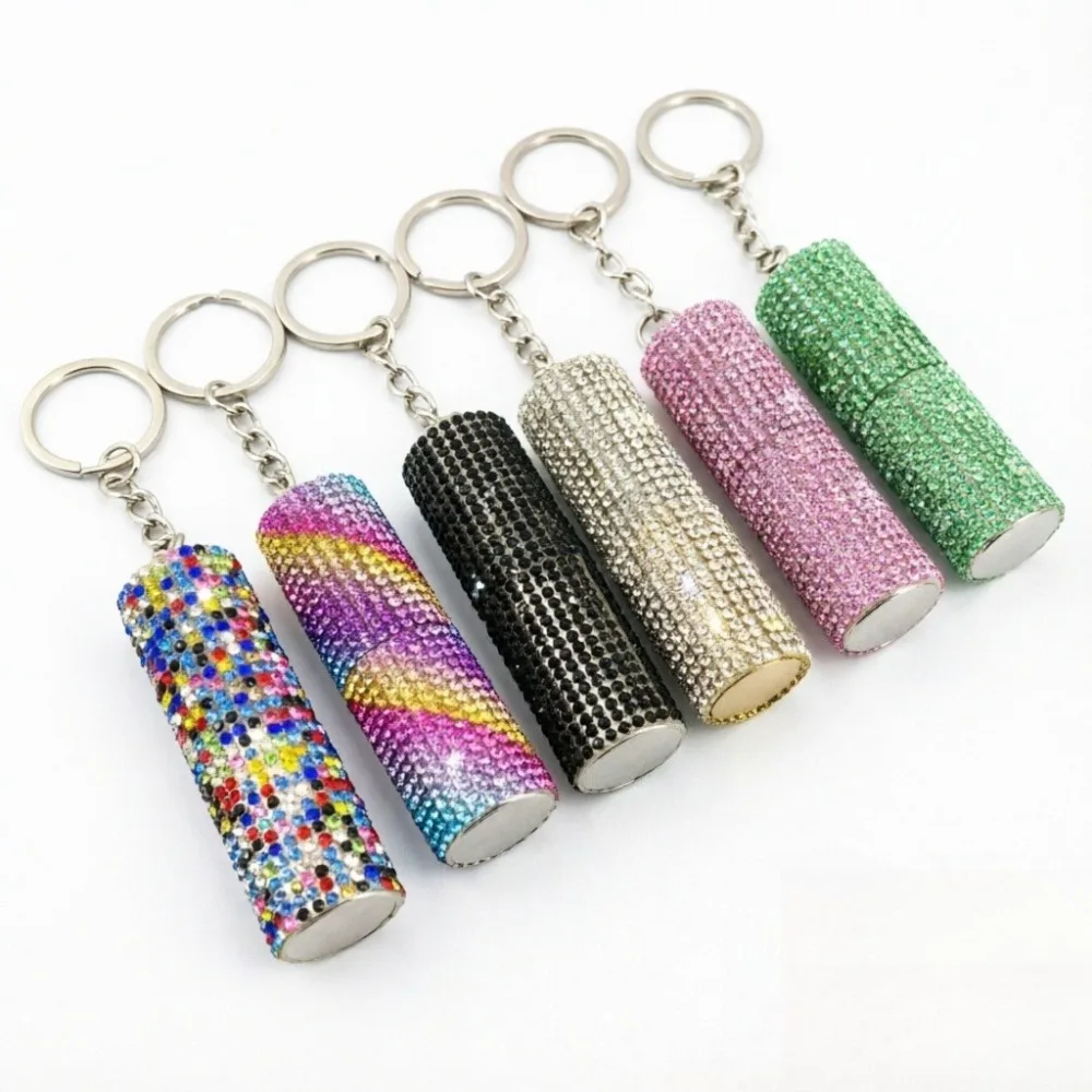 

Luxury Rhinestone Keyring Portable Press Spray Key Ring Colorful Ornament Keychain10ml Perfume Sub Bottle for Women Men Gift