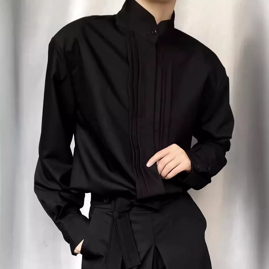 Man Casual Shirts 2025 Autumn High Quality Wrinkle Blazer Men's Clean Fit Shoulder Pad Shirt Jacket For Street Style Layering