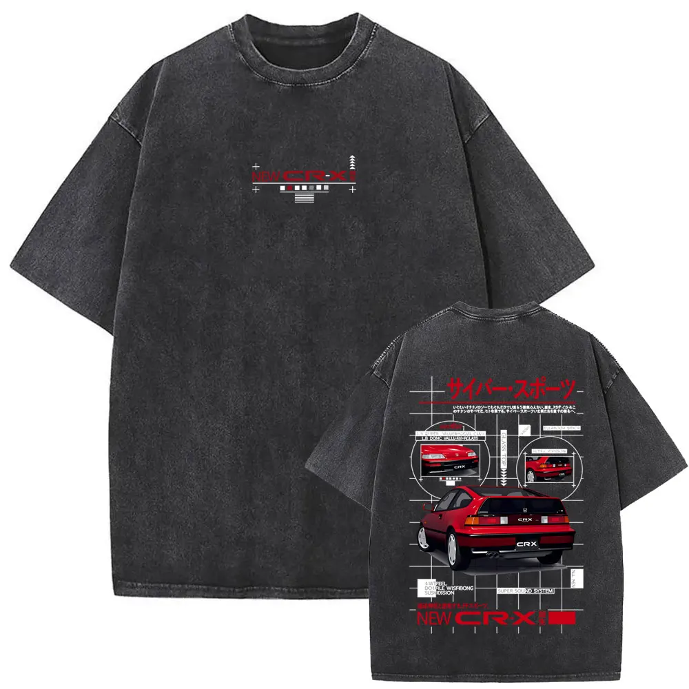 Anime Initial D AE86 Fujiwara Takumi Vintage Washed T-shirt Men Women Cartoon Manga Casual T-shirts Male Retro Oversized T Shirt
