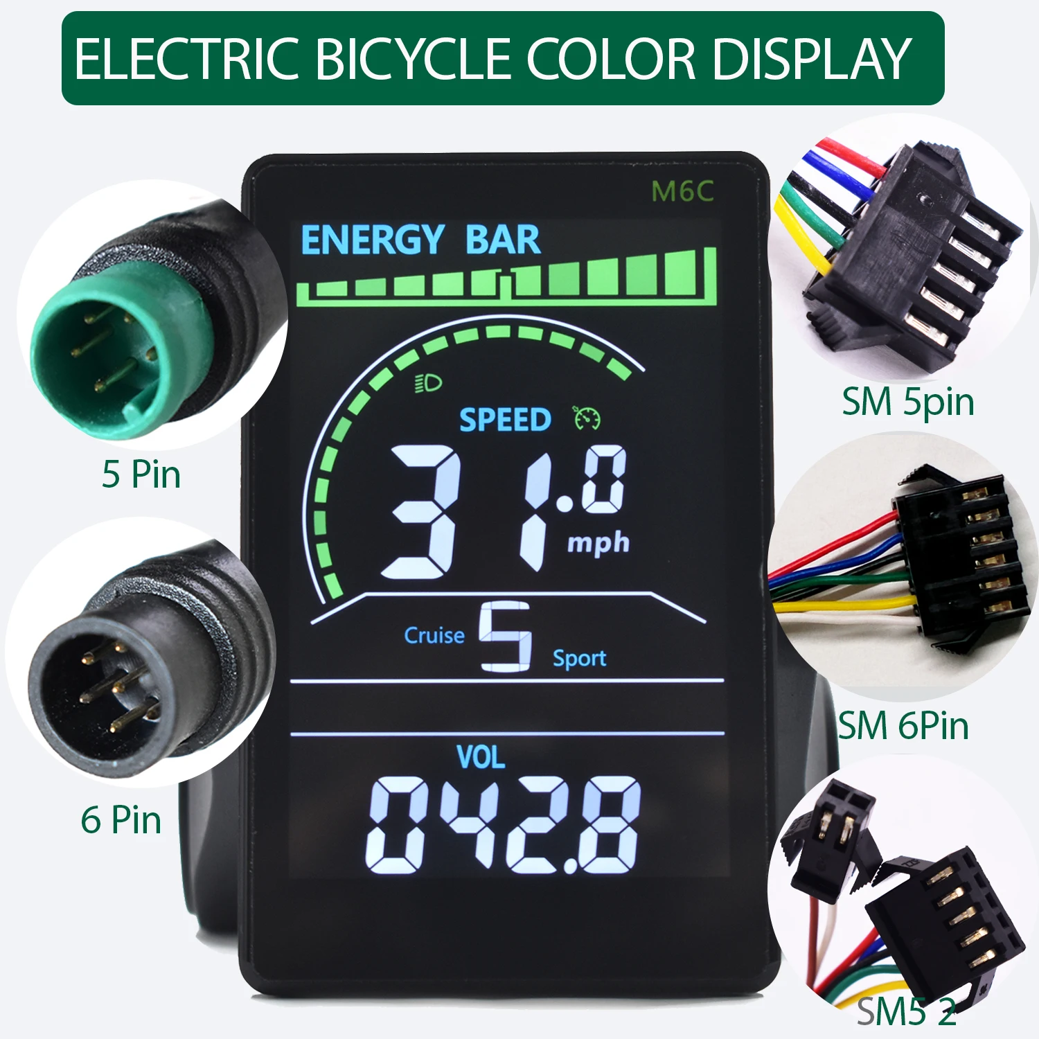 M6C 24V/36V/48V/60V Electric Bike Computer Meter Waterproof Cycling Odometer Mountain Bicycle Accessories Speedometer