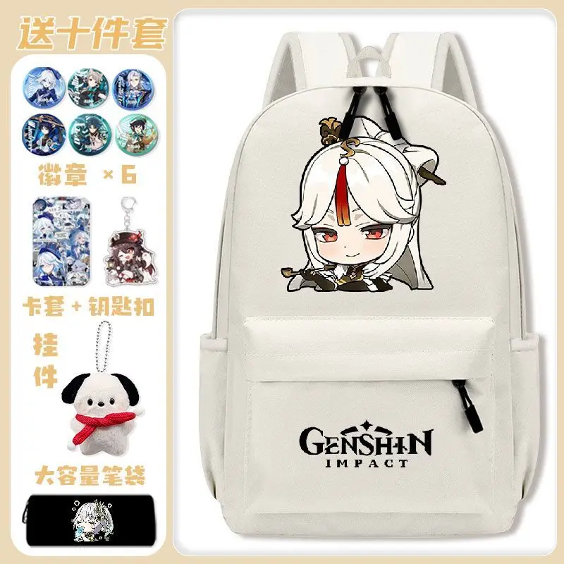 Genshin Impact Emoji Merchandise Backpack Fan Art Junior High School Students Boys And Girls Scaramouche Hu Tao Game Large Anime