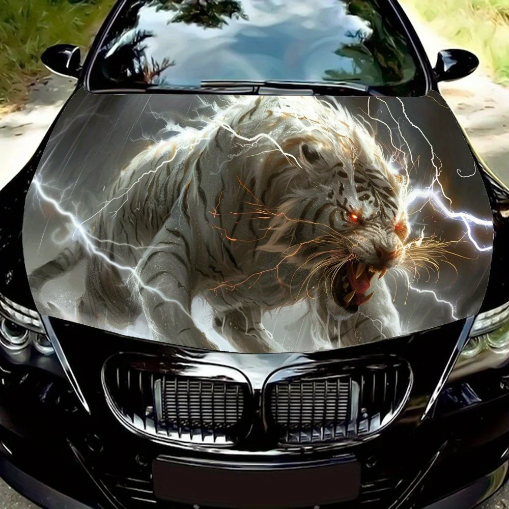 

Maniac white tiger pattern car vinyl wraps car hood film self-adhesive sticker waterproof and scratch resistant, suitable for mo