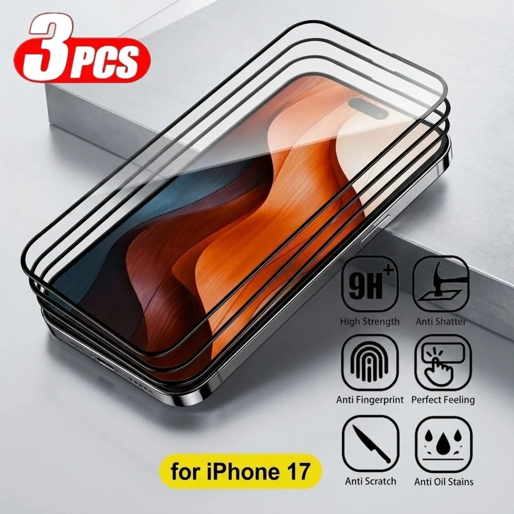 

3Pcs Full Cover Screen Protector for iPhone 17 16 15 14 Pro Max Air 17e 16 15 Plus 13 12 11 Pro Mini Anti-Scratch Tempered Glass
