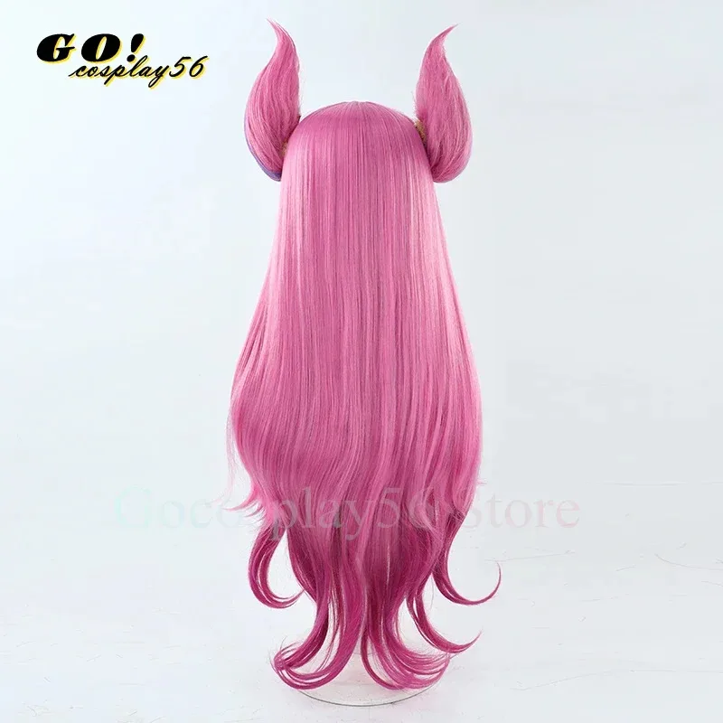 Zz04zz12스타 가디언 Kaisa 코스프레 가발 경적 LoL 새로운 스킨 그라데이션 핑크 합성 머리 90cm 긴 스트레이트 웨이브 Kai'Sa Headwear