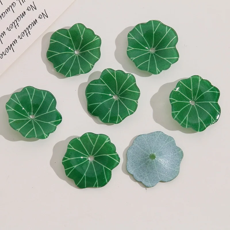

Wholesale 50pcs/lot color print cartoon lotus leaf shape acrylic beads diy jewerly earring/garment accessory