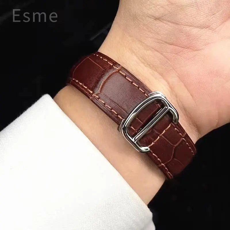 Genuine Leather Watch Strap for Cartier Tank London Solo Men\'s and Women\'s 16 18 20 22 25mm Flat Interface Folding Buckle Band