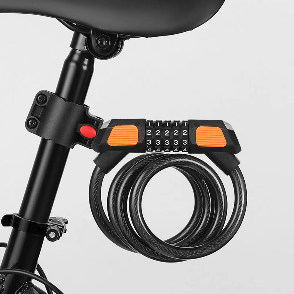 

5 Digit Code Cable Lock Anti-Theft Bike Password Lock High Security Mountain Bike Safety Lock for Electric Bike Scooter