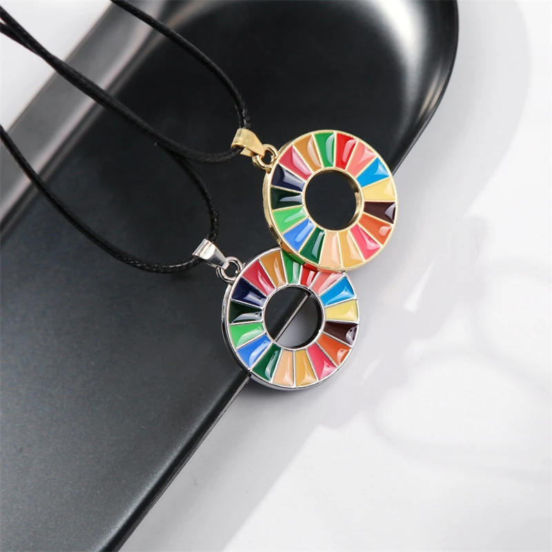 Colorful Enamal Sustainable Development Goals Necklaces United Nations SDGs Pendants Fashion Rainbow Chain For Women Men