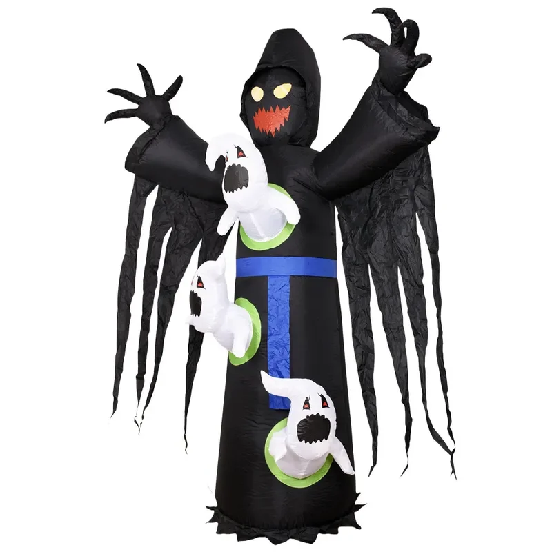 9FT Halloween Inflatable Grim Reaper Ghost LED Light Up Air Blow Up Yard Lawn Garden Outdoor Horror Festival Decoration Props