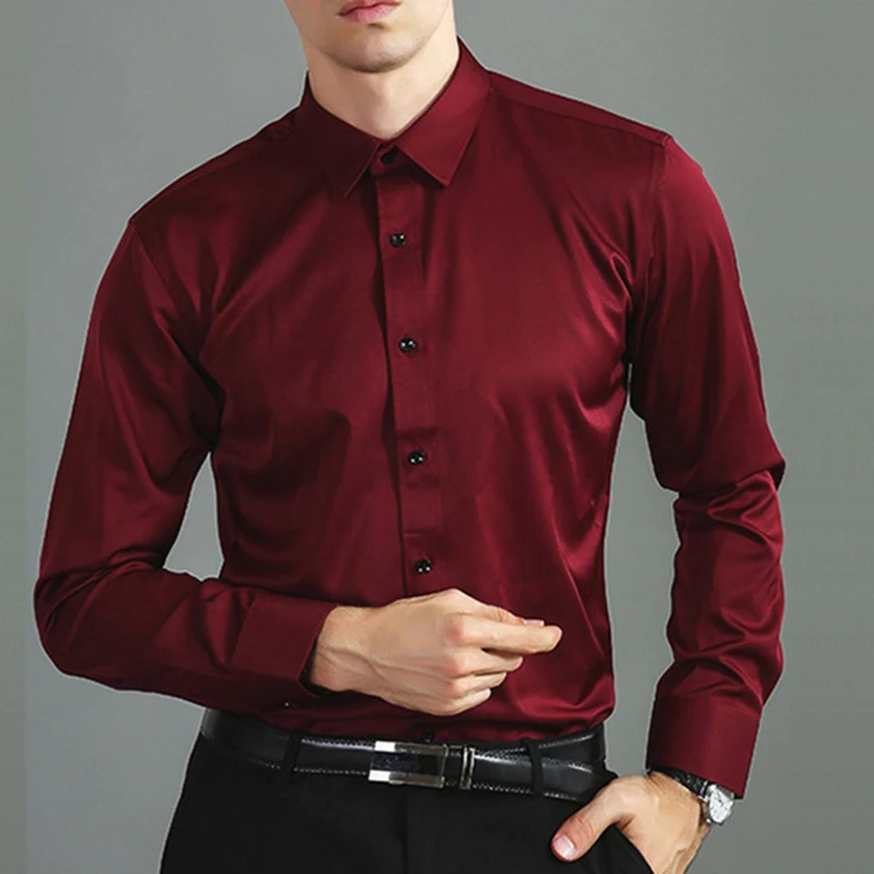 

Men's shirt with pointed collar, business casual white, men's elastic, no iron, European size, long sleeved shirt