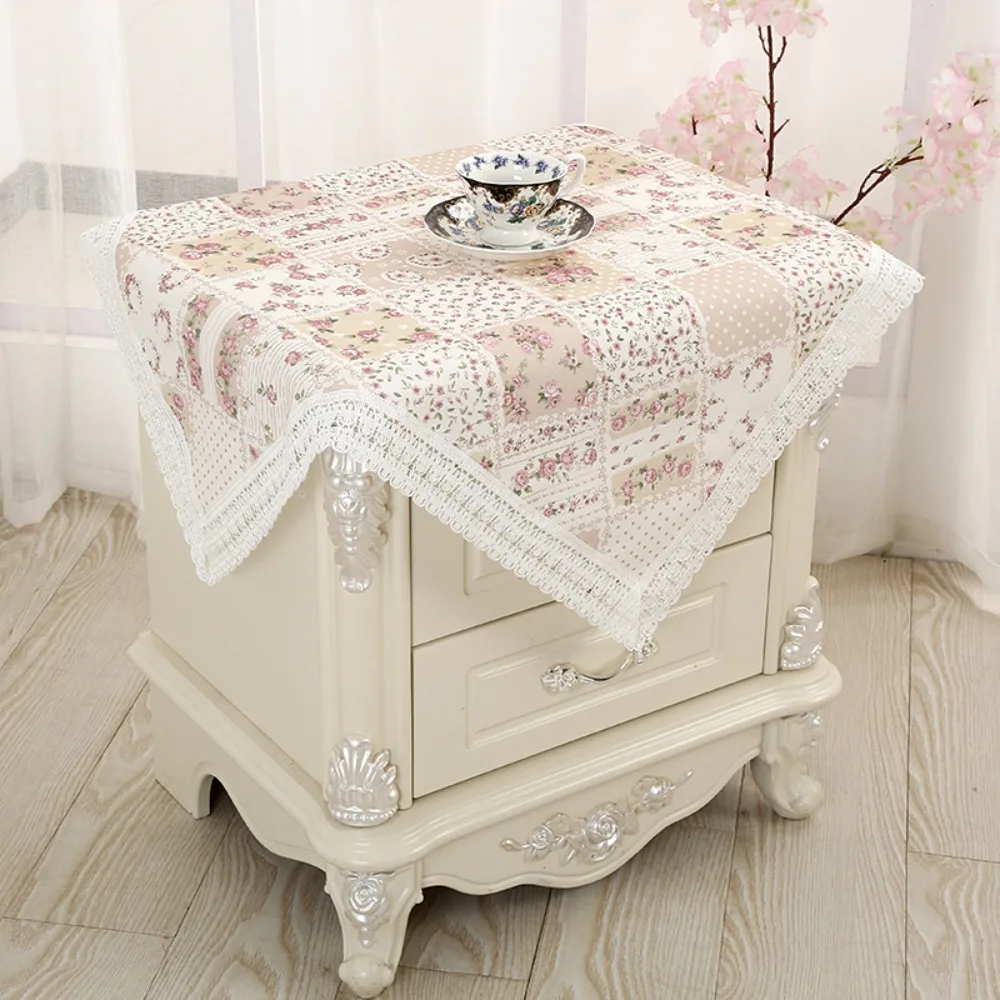 Universal Romantic All-Purpose Square Covers Multipurpose Pastoral Style Breathable Lace Ruffle Tablecloth Cupboard Decor