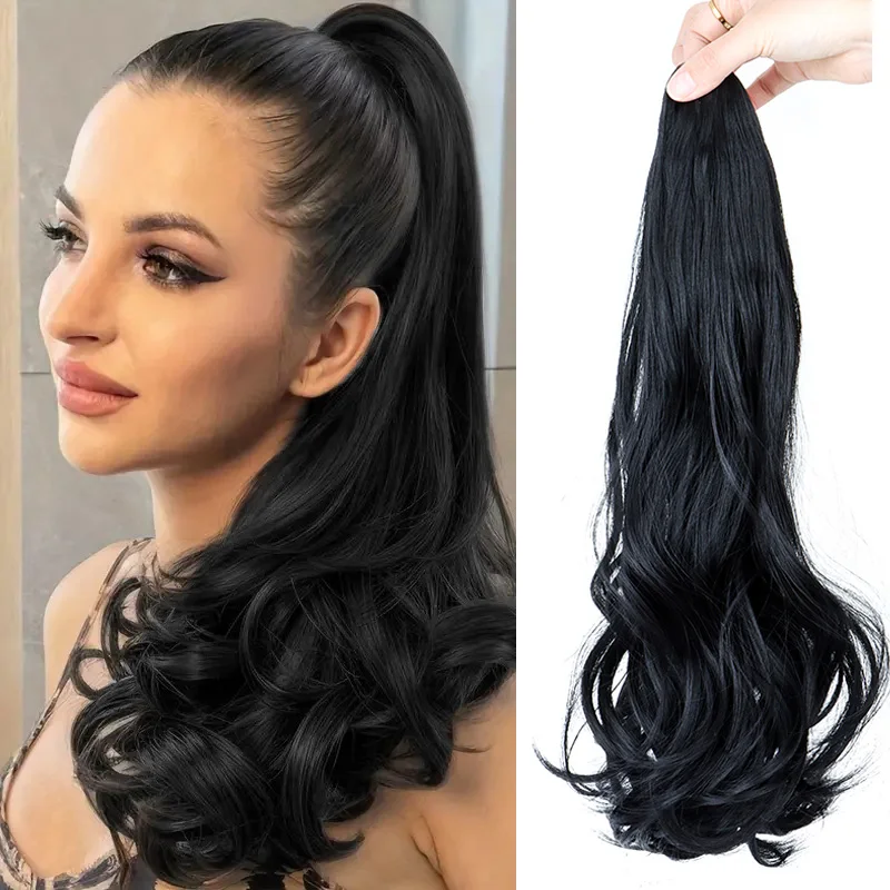 合成ロングカーリーポニーテールヘアエクステンションアクセサリー爪クリップ黒茶色の髪ポニーテールウィッグ女性用