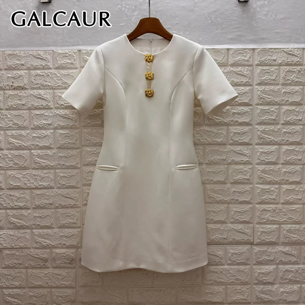 GALCAUR-vestido minimalista liso con botones empalmados para mujer, cuello redondo, manga corta, suelto, suave, elegante, moda de verano, nuevo
