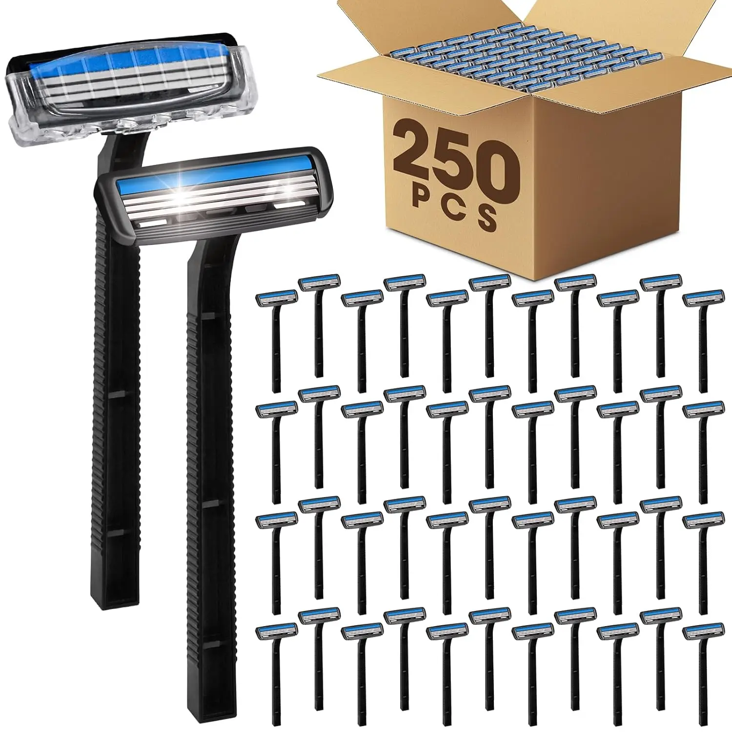 

250 Pcs 3 Blade Disposable Razors With Clear Safety Cap, Shaving Razors Bulk for Men &Women, Stainless Steel Blade, Multipurpose Portable Shave Razor for Bathing Hotel Travel, Black