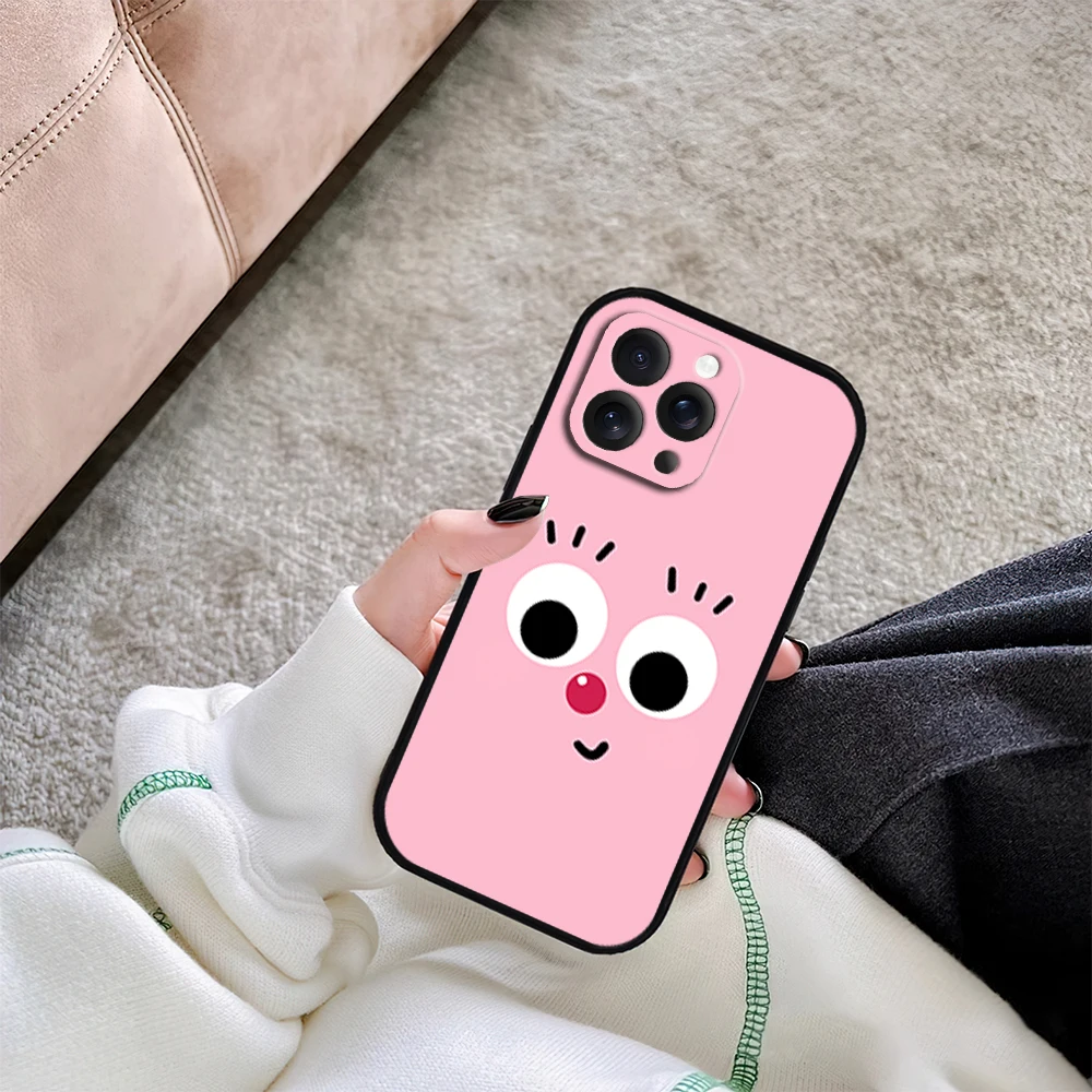 Pink Funny Red Nose Facial Expression Cute Phone Case for iPhone 12 11 14 15 13 16 Max Plus Pro Black Soft Silicone Cover