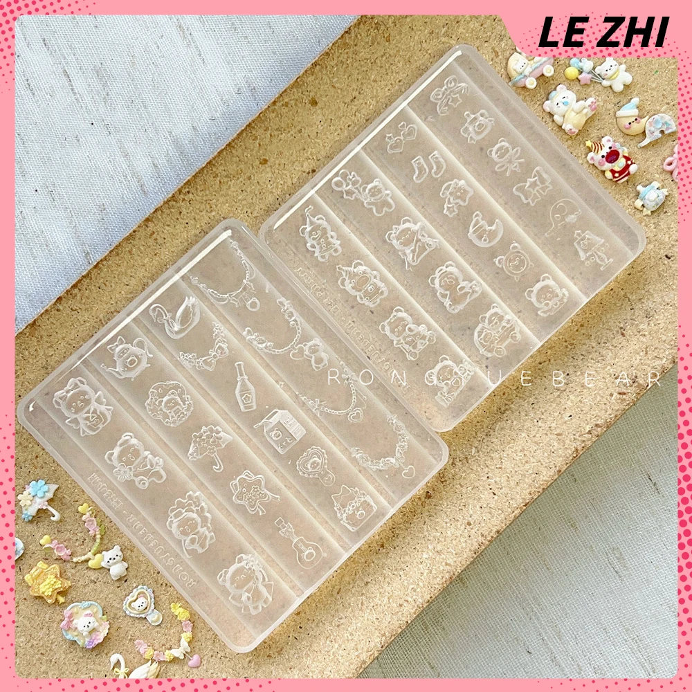 

1Pc Cartoon Bear Silicone Nail Art Carving Mold Pajamas Party Balloon Bow Star Alarm Clock Flowers Necklace Biscuit Nail Mold