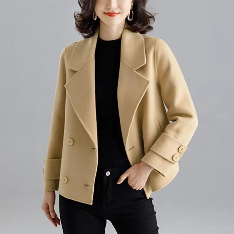 

Women's Autumn and Winter New Fashion Solid Color Suit Collar Button Temperament Versatile Long Sleeved Slim Fit Short Coat