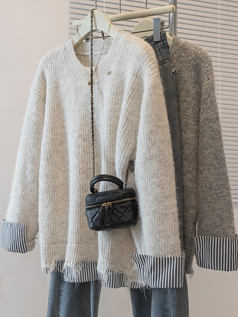 

plus Size Women's Knitwear round Neck Long Sleeve Color Block Contrast Casual Style Versatile Autumn Fashion Sweater