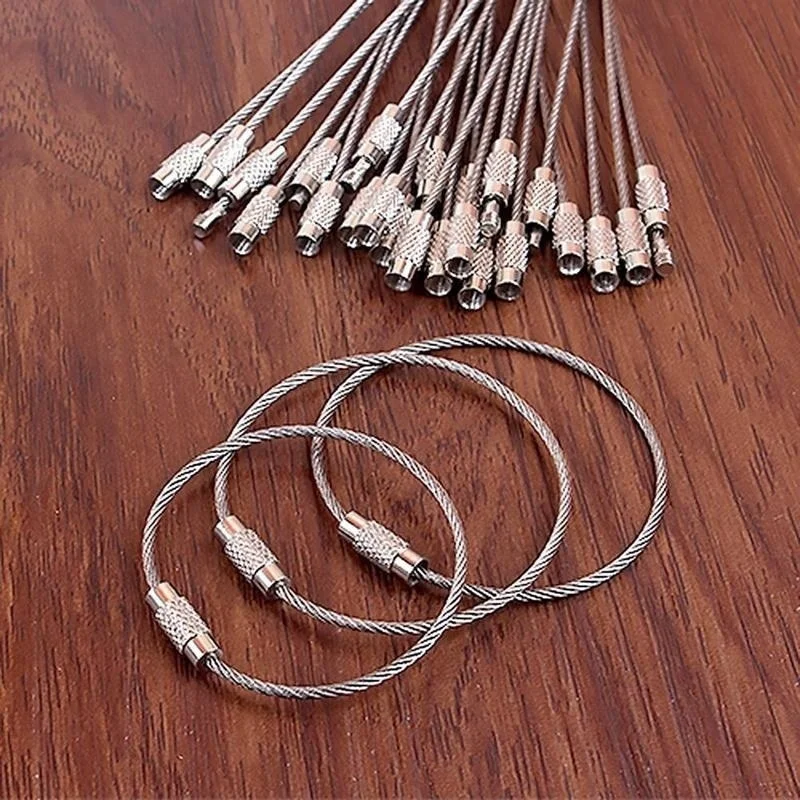 10PCS Stainless Steel Wire Keychain Cable Key Ring for Outdoor Hiking Camping