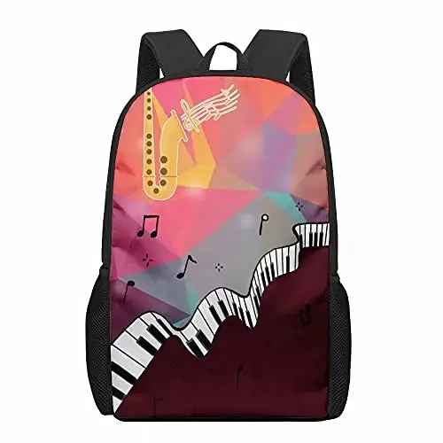 Mochila de impressão Red Heart Music Note, mochilas clássicas simples, mochila casual, mochilas escolares para adolescentes, homens e mulheres, moda infantil