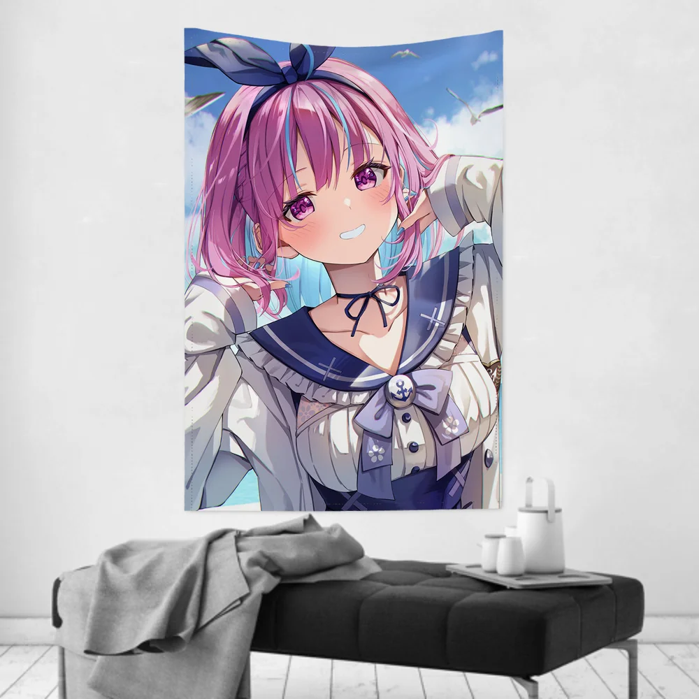 Minato Aqua Animation H-Hololive Tapestry Room Decor Wall Cloth Party Hanging Background Room Decor Baby Room