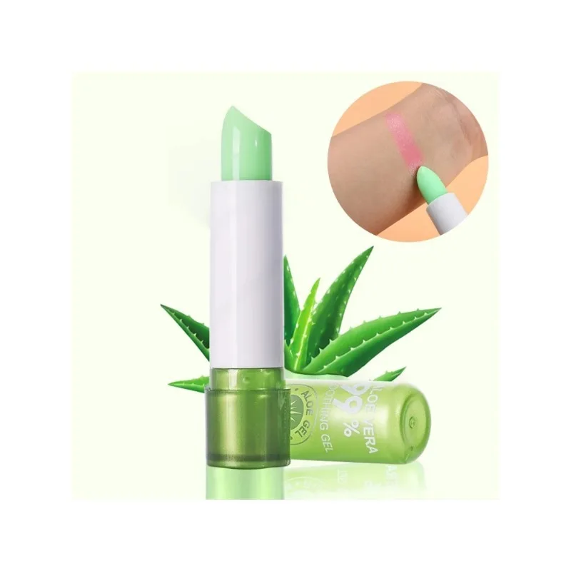 Batom que muda de cor à prova d'água, batom de longa duração, não é fácil de desbotar, batom de aloe vera, hidratante, cor nutritiva, bálsamo labial, 1 peça