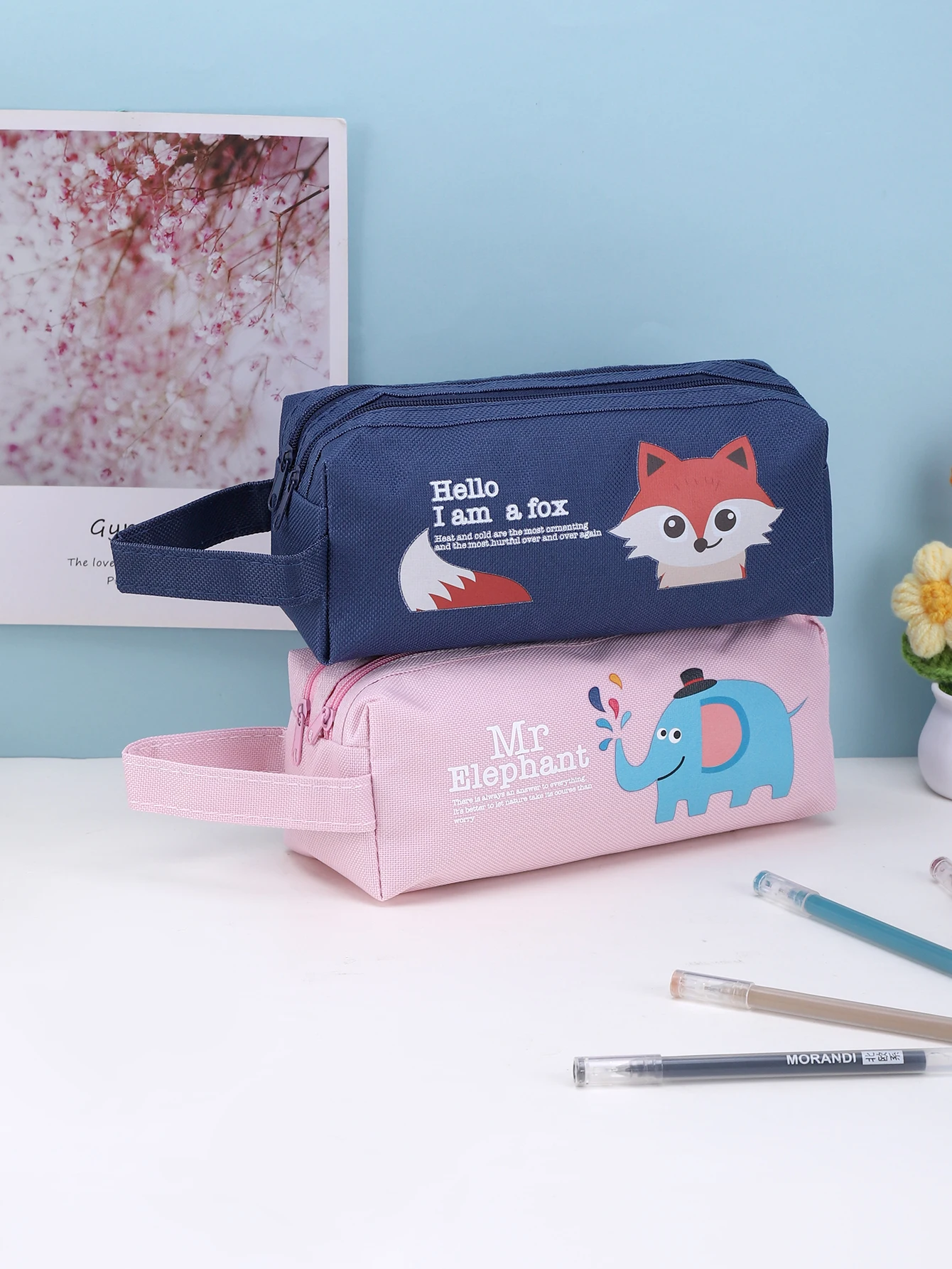 Estuche para lápices de animales, estuche para lápices de gran capacidad de doble capa, regalo para el regreso a la escuela, papelería, suministros escolares, estuche para lápices duradero